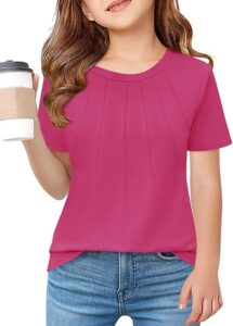 Haloumoning Girls Pleated T Shirts Kids Summer Short Sleeve