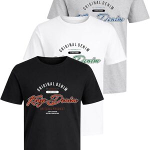 BRAND KRUZE Mens 3 Pack T-Shirt Set Crew Neck Casual Cotton Regular Fit Short Sleeve Printed Plain T-Shirts